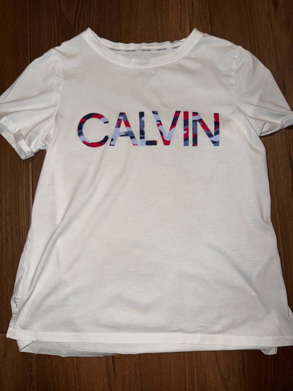 Calvin Klein White Tee with Red and Blue Logo